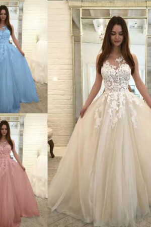 Women Wedding Dress Sleevless Flowers Lace Dress