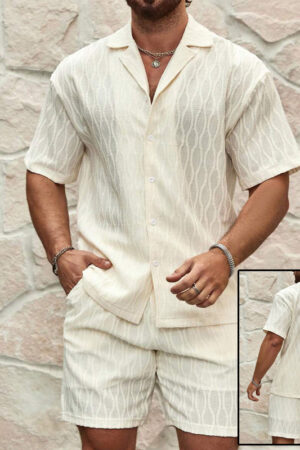 Men Tracksuits Summer Fashion Solid Loose Casual Two Pieces Lapel Button Shirt Shorts Beach Holiday All-match Outfits Male