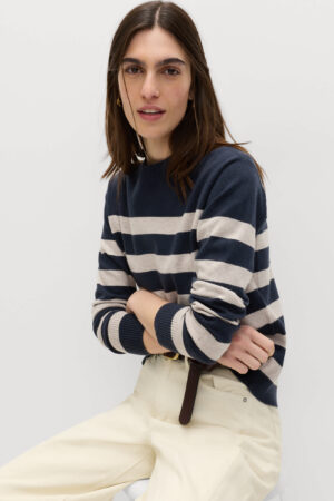 Air-Yarn Striped Crew Jumper