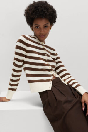 Air-Yarn Striped Cropped Cardigan