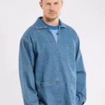 Armor Lux Regular Fit Denim Fisherman’s Smock Shirt, Denim Moyen