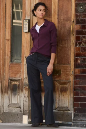 Baukjen Gwynnie Check Wool Blend Trousers, Navy