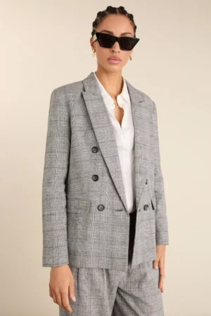 Baukjen Jude Check Linen Blend Blazer, Black/White