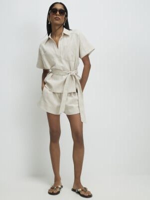 Beige Elasticated Waist Shorts