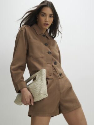 Beige Faux Suede Overshirt