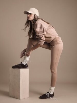 Beige Ruched Waistband Leggings