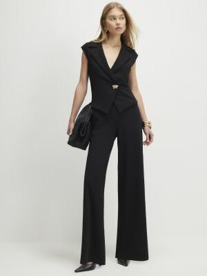 Black Cap Sleeve Wide Leg Jumpsuit