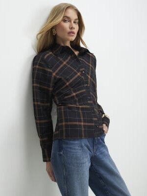 Black Check Shoulder Pad Shirt