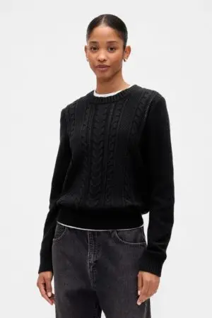 Black Cotton Cable Knit Jumper