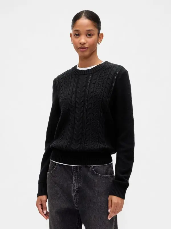 Black Cotton Cable Knit Jumper
