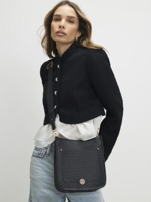 Black Embossed Pocket Messenger Bag