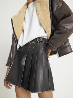 Black Faux Leather Pleated Mini Skirt