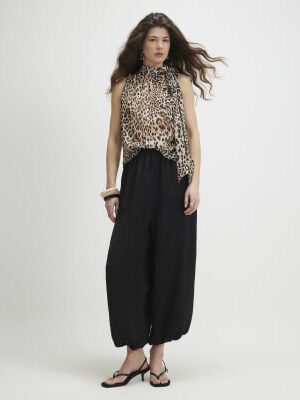 Black Leopard Pussybow Blouse