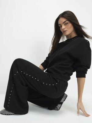 Black Long Sleeve Studded Sweatshirt