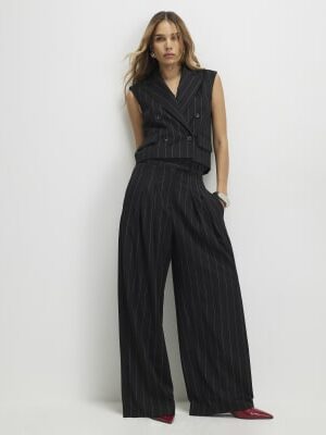 Black Pinstripe Wide Leg Trousers