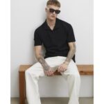 Black Regular Fit Waffle Polo Shirt