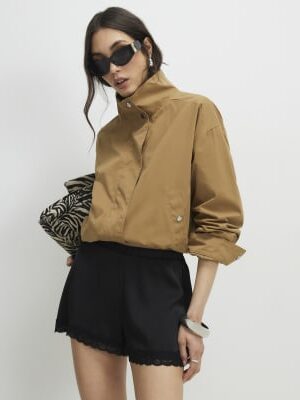 Black Satin Lace Trim Shorts
