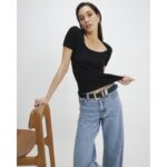 Black Short Sleeve Scoop Neck Top