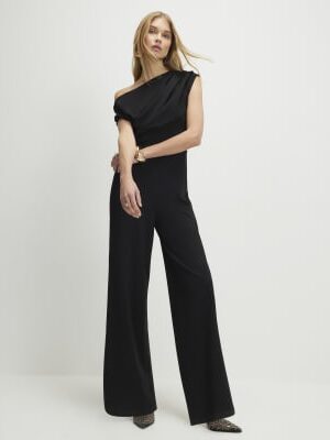 Black Sleeveless Asymmetric Drape Jumpsuit