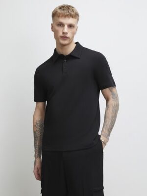 Black Slim Fit Short Sleeve Polo Shirt