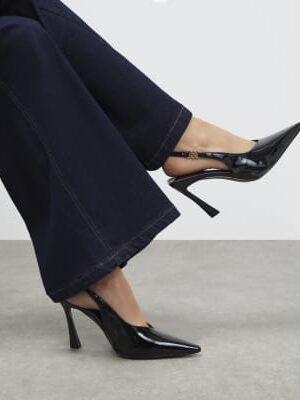 Black Slingback Logo Court Heels