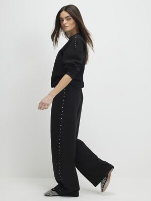 Black Studded Wide Leg Joggers