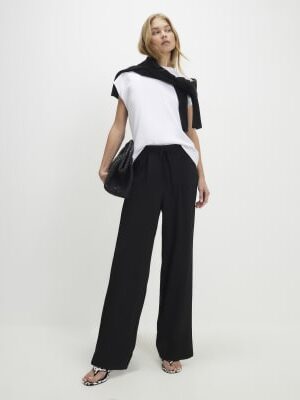 Black Tailored Drawstring Wide Leg Trousers