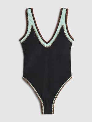 Black Whipstitch Trim Swimsuit
