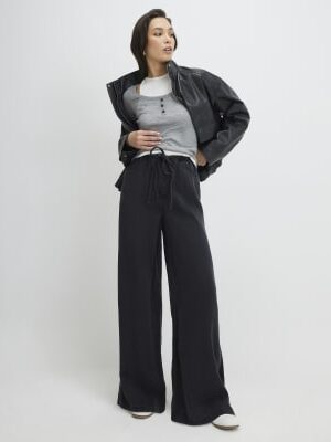Black Wide Leg Pyjama Style Drawstring Jeans