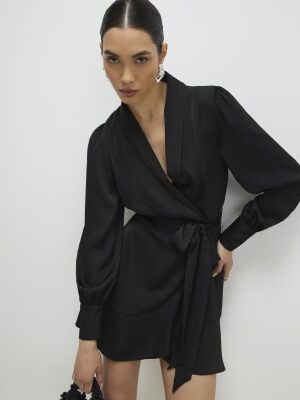 Black Wrap Front Mini Dress
