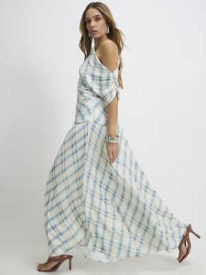 Blue Check Maxi Skirt
