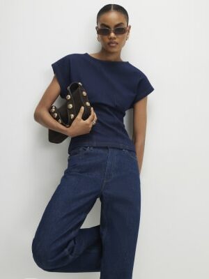 Blue Denim Look Waisted T-Shirt