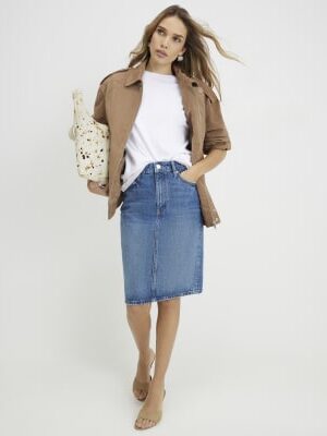 Blue Denim Midi Skirt