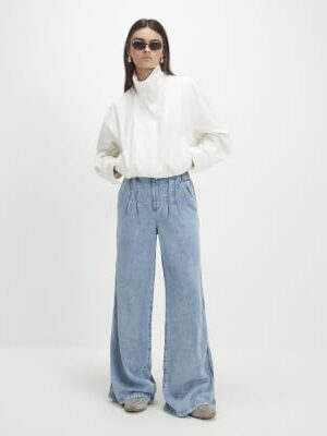 Blue Elasticated Dart Front Wide Leg Jeans
