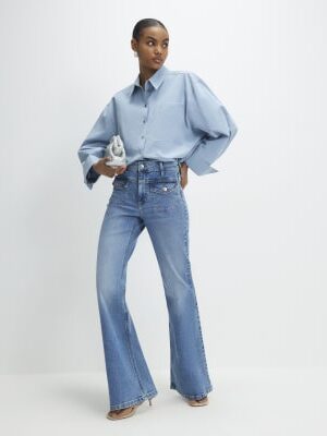 Blue High Waisted Relaxed Flare Jeans