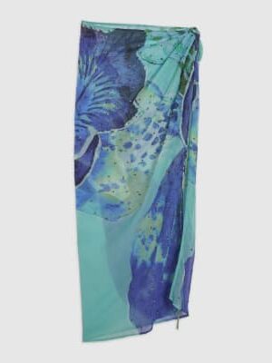 Blue Orchid Print Maxi Beach Skirt
