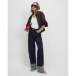 Blue Relaxed Straight Turn Up Cuff Jeans