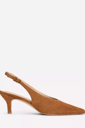Boden Suede High Cut Slingback Court Shoes, Tan