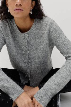 Bow Detail Cropped Cardigan With Wool