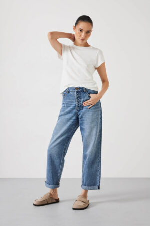 Boyfriend Mid Rise Cropped Turn Up Jeans