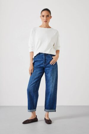 Boyfriend Mid Rise Cropped Turn Up Jeans