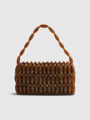 Brown Beaded Clutch Bag