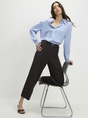 Brown Belted Cropped Wide Leg Trousers