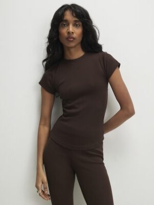 Brown Cotton Fitted Top