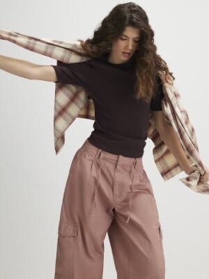 Brown Cotton Short Sleeve Fitted T-Shirt