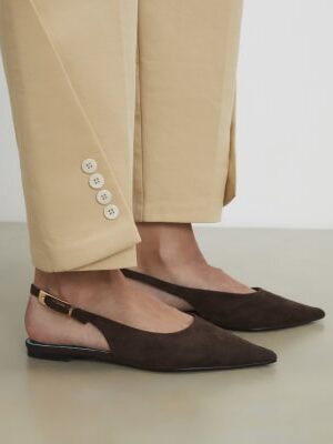 Brown Faux Suede Slingback Flat Shoes