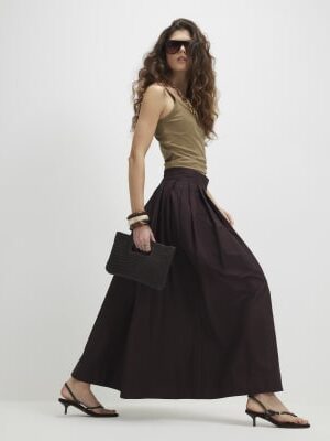 Brown Full A Line Midi Skirt