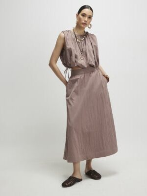 Brown Midi Full Skirt