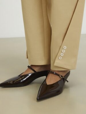 Brown Pointed Mule Court Heels