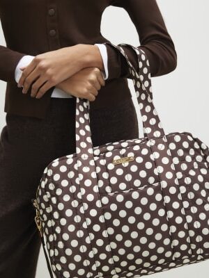 Brown Polka Dot Quilted Holdall Bag
